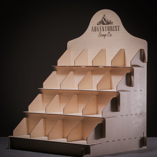 16-Slot Wooden Display Stand with Compartments and Drawers