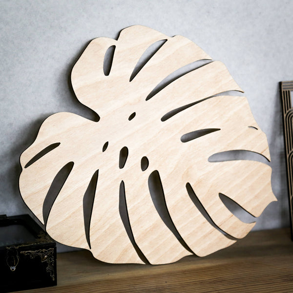 Monstera Leaf Wooden Wall Panel in Home Setting