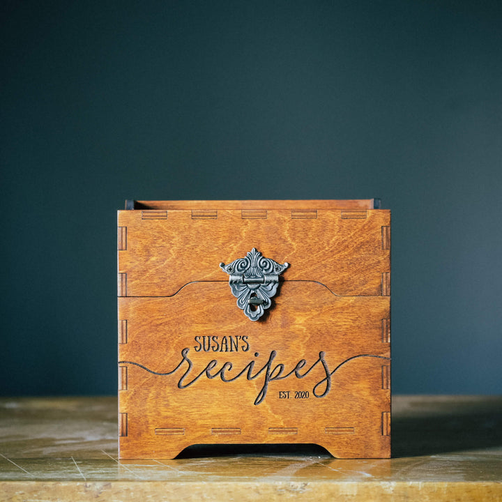 Personalized recipe box with laser engraving