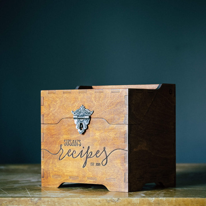 Wooden box for recipe cards