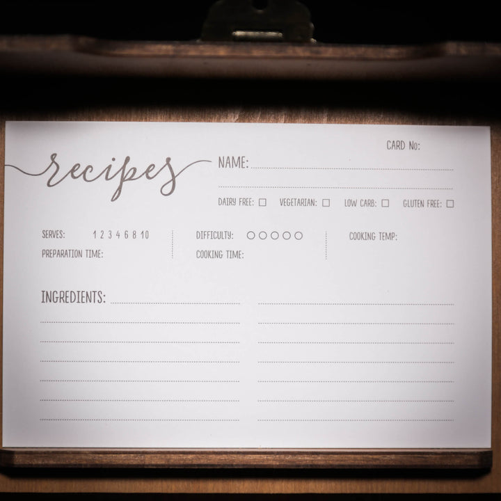 Blank Recipe Cards with Sections for Ingredients