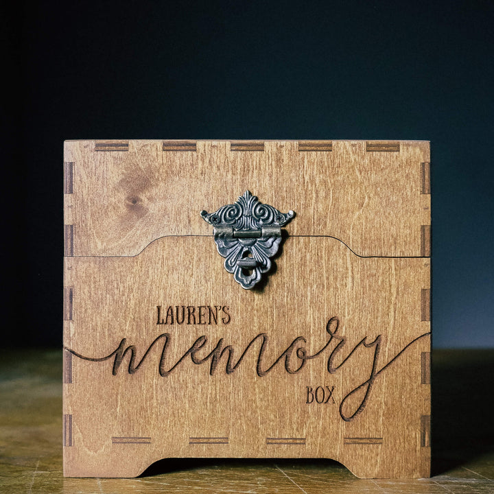 Customizable wooden keepsake box with vintage latch