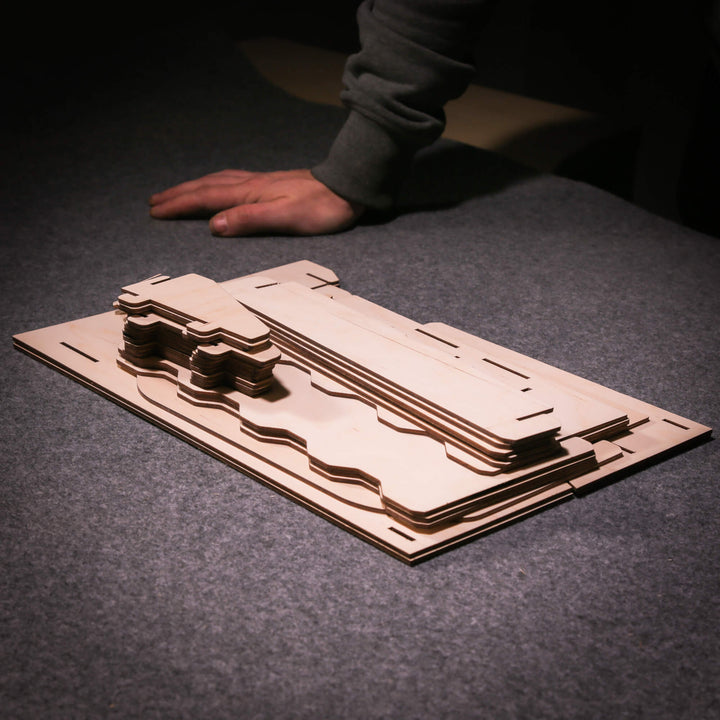 Disassembled view of the flat-pack bookmark display rack