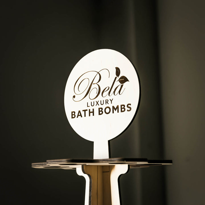 Durable wooden display stand for bath bombs