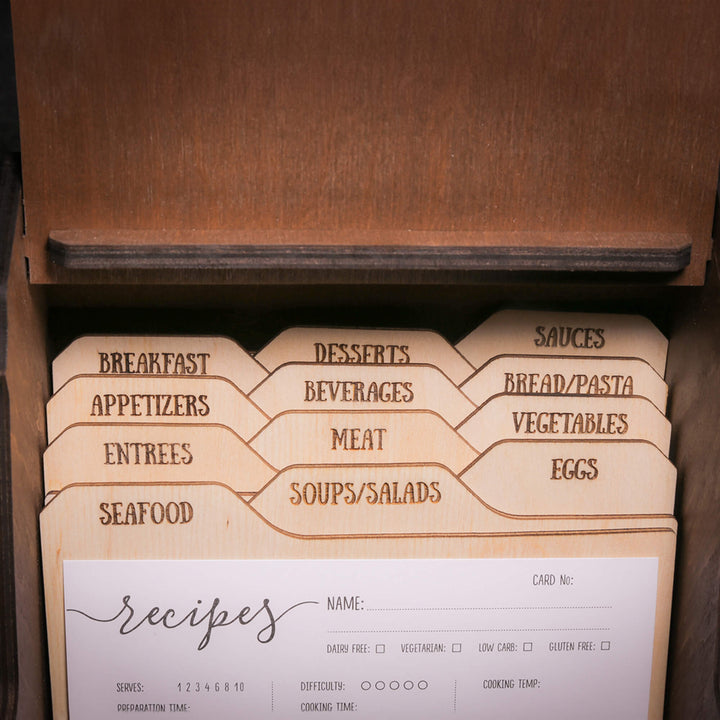 Family Recipe Cards Set with Wooden Dividers