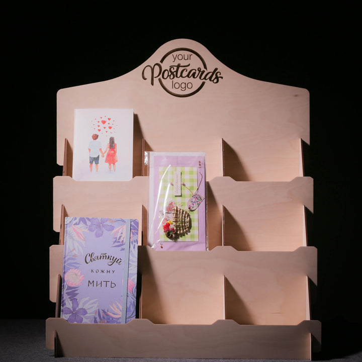 Greeting card stand with various cards displayed