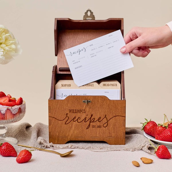 Handcrafted birch wood recipe box for 4x6 cards