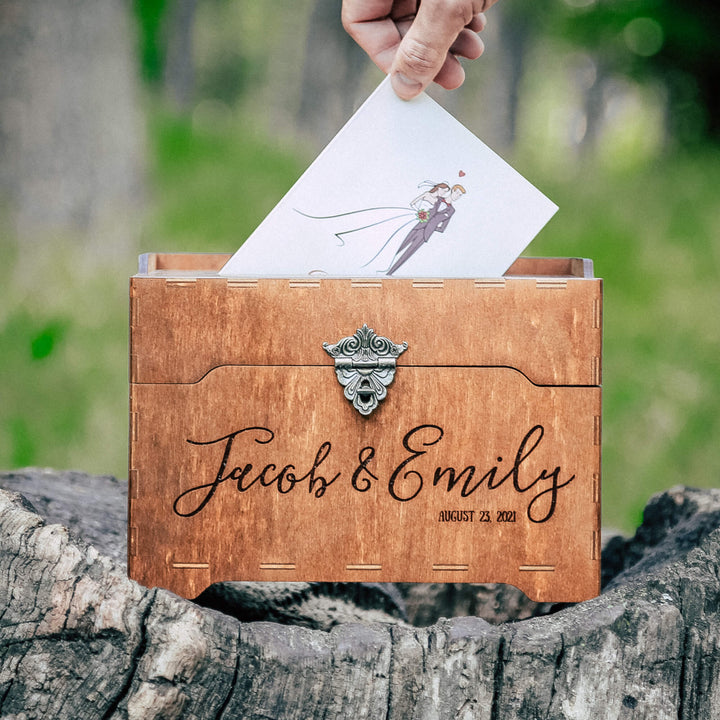 Handmade wedding card holder with personalized engraving