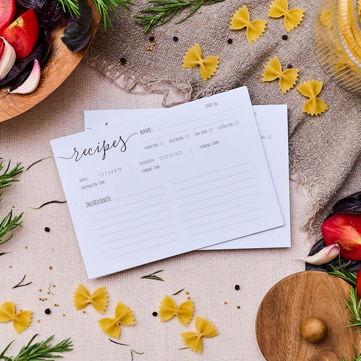 Personalized recipe box for 4x6 cards on kitchen counter