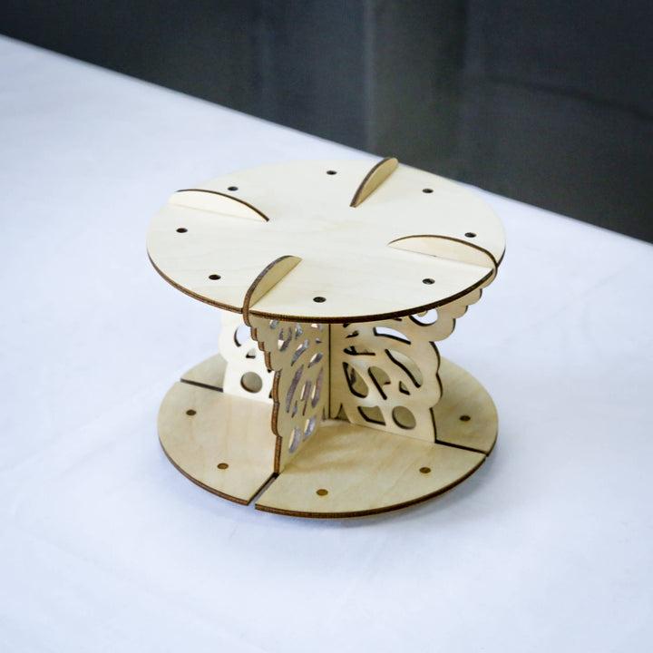 Top view of wooden butterfly cake pop stand