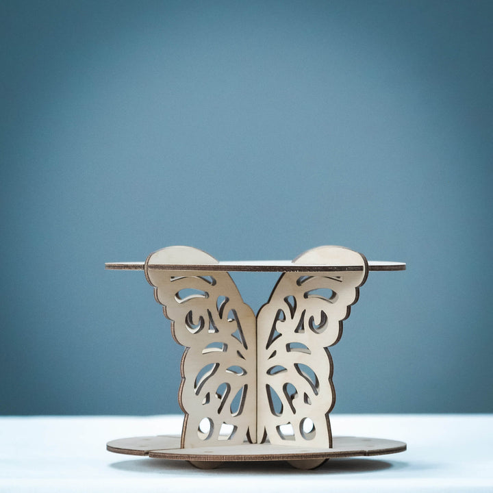 Wooden butterfly cake pop stand side view