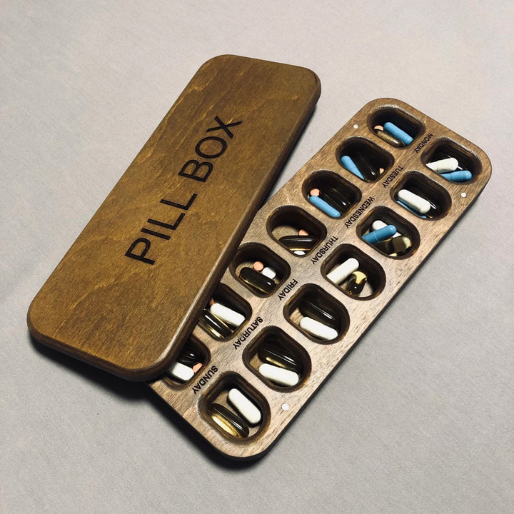 Customizable Wooden 7-Day Pill Box Organizer