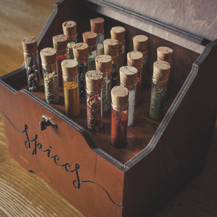 Customizable wooden spice box with engraving
